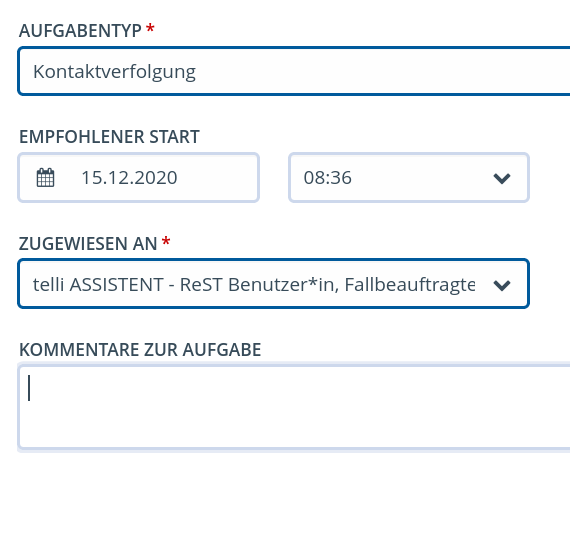 Sormas UI showing interaction with telli